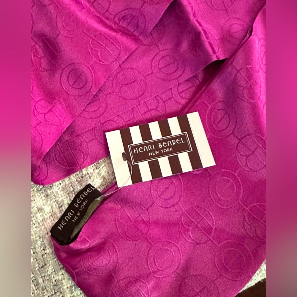 RARE Henri Bendel Silk Pink Monogram Extra Long Skinny Twilly Scarf NWT